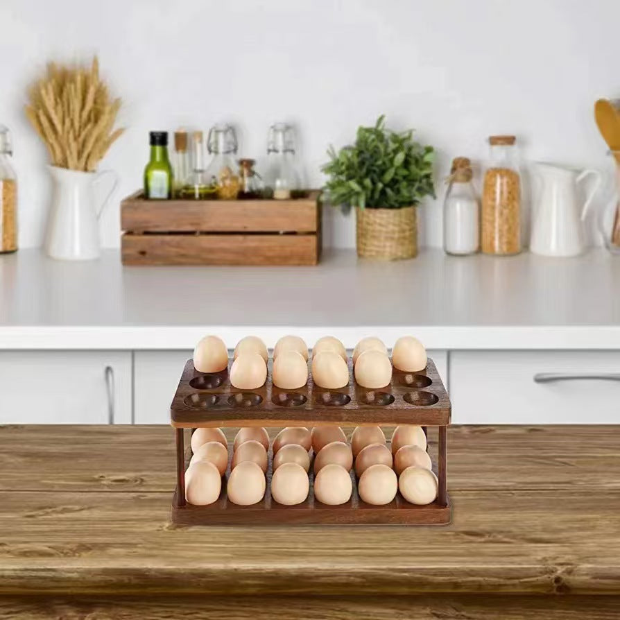 Wooden Egg Rack – Double-Layer Countertop Storage