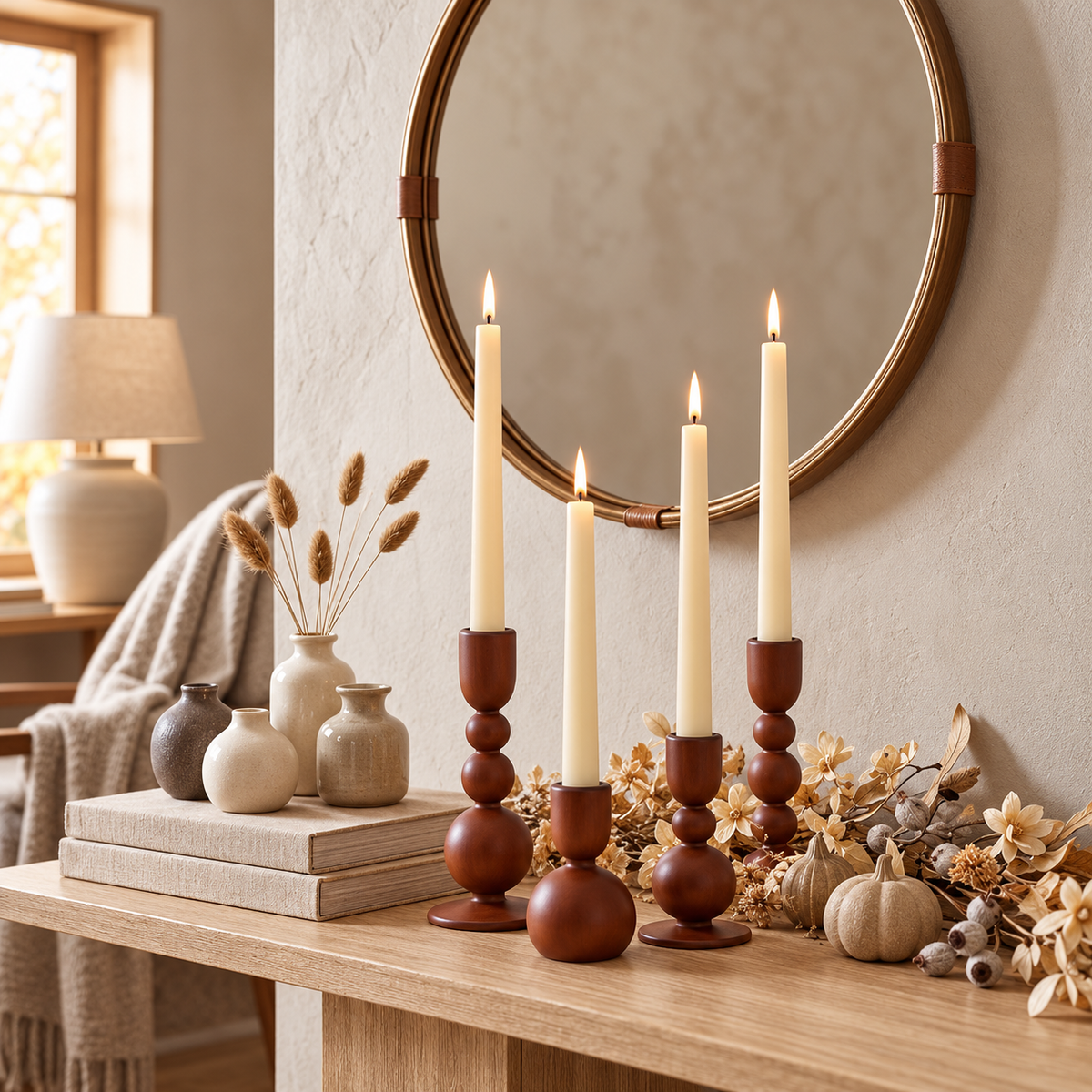 Wooden Taper Candle Holders - Set of 3