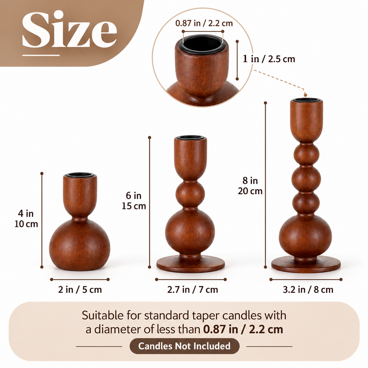Wooden Taper Candle Holders - Set of 3