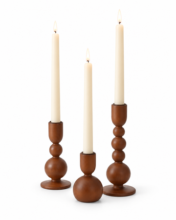 Wooden Taper Candle Holders - Set of 3