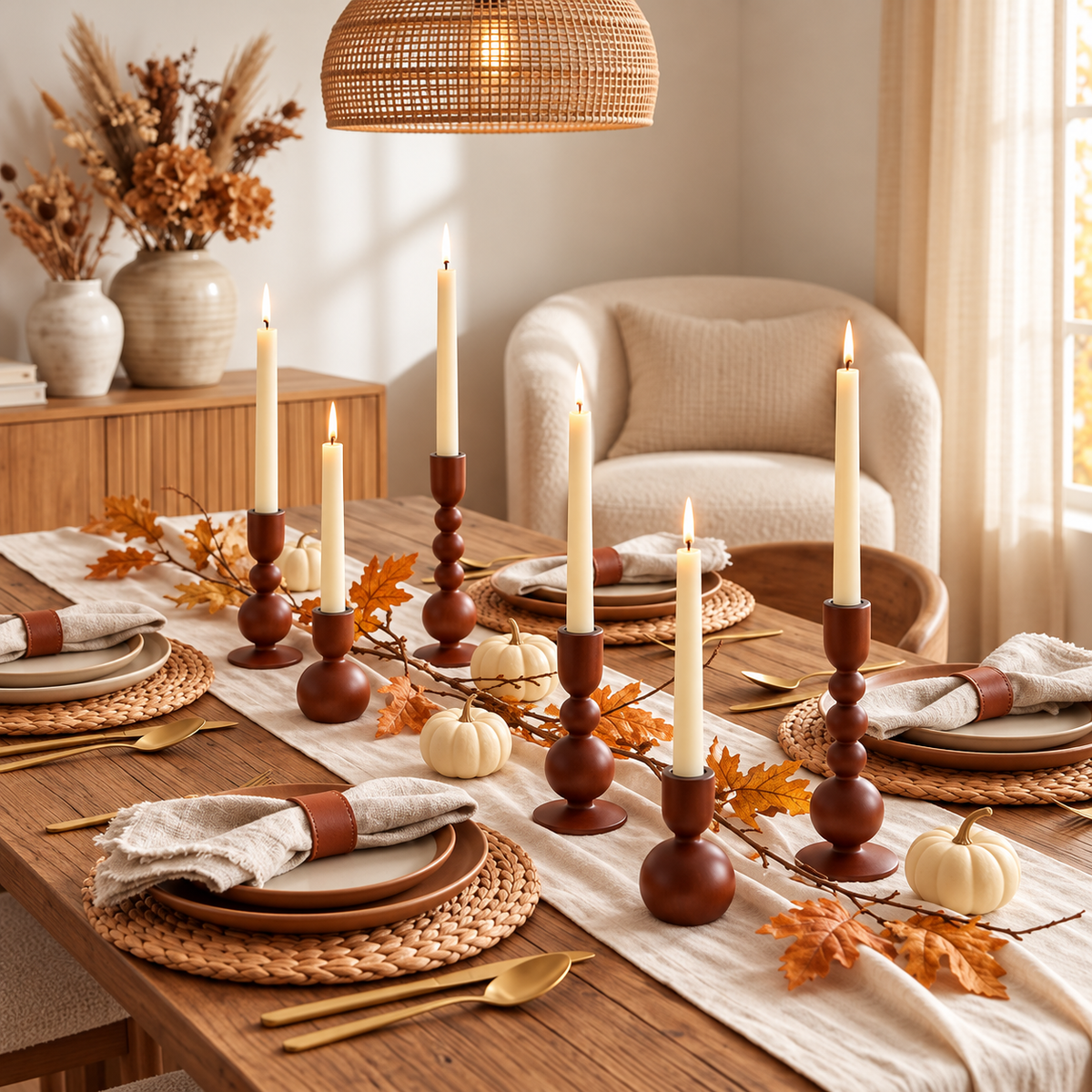 Wooden Taper Candle Holders - Set of 3
