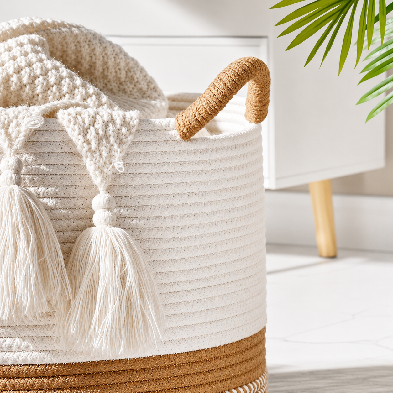 Woven laundry and toy storage basket for nursery