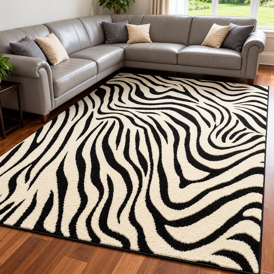 Zebra Print Area Rug - Black and Cream Design