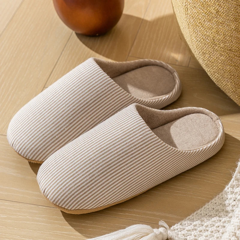 Cotton Home Slippers – Soft Striped Non-Slip Indoor Slides