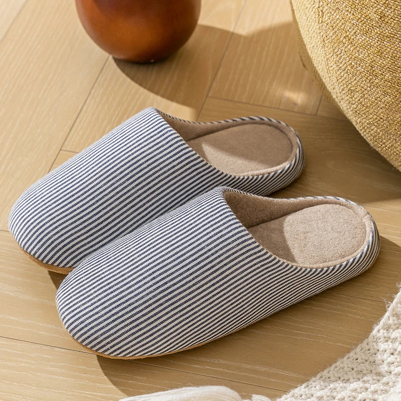 Cotton Home Slippers – Soft Striped Non-Slip Indoor Slides
