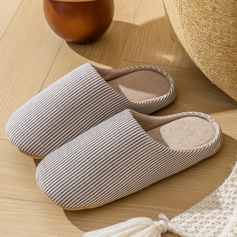 Cotton Home Slippers – Soft Striped Non-Slip Indoor Slides