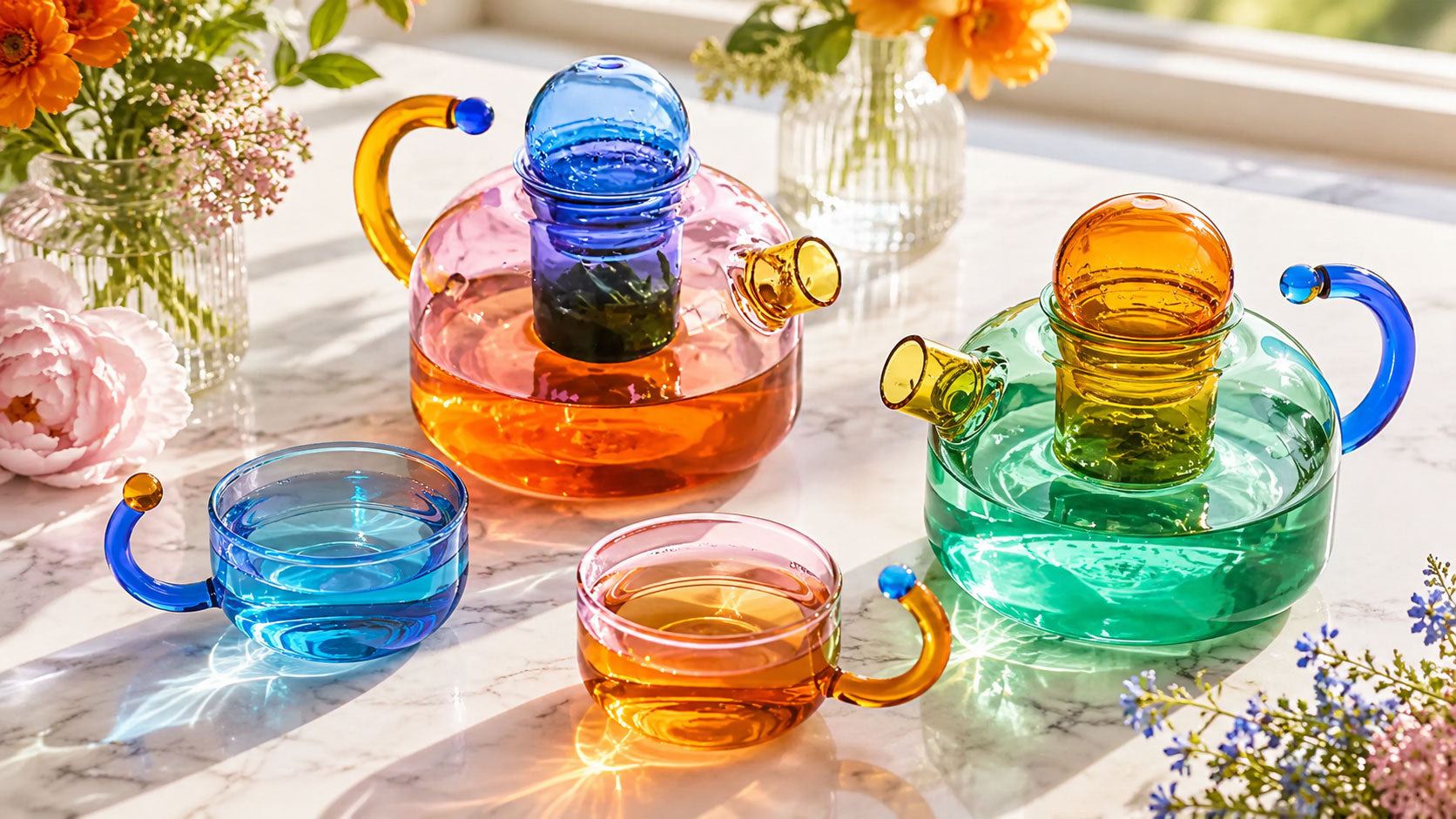 Colorful Glass Teapot with Infuser