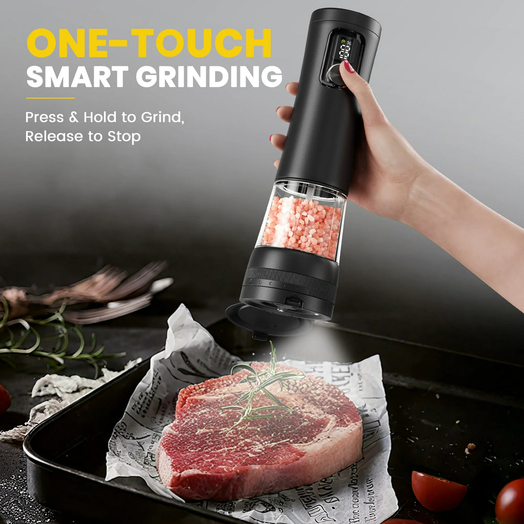 Electric Salt & Pepper Grinder Set | Rechargeable, LED Display, Adjustable Grind Levels