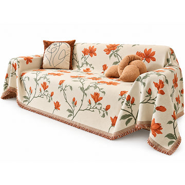 Vintage Floral Chenille Sofa Cover - Fringed Design