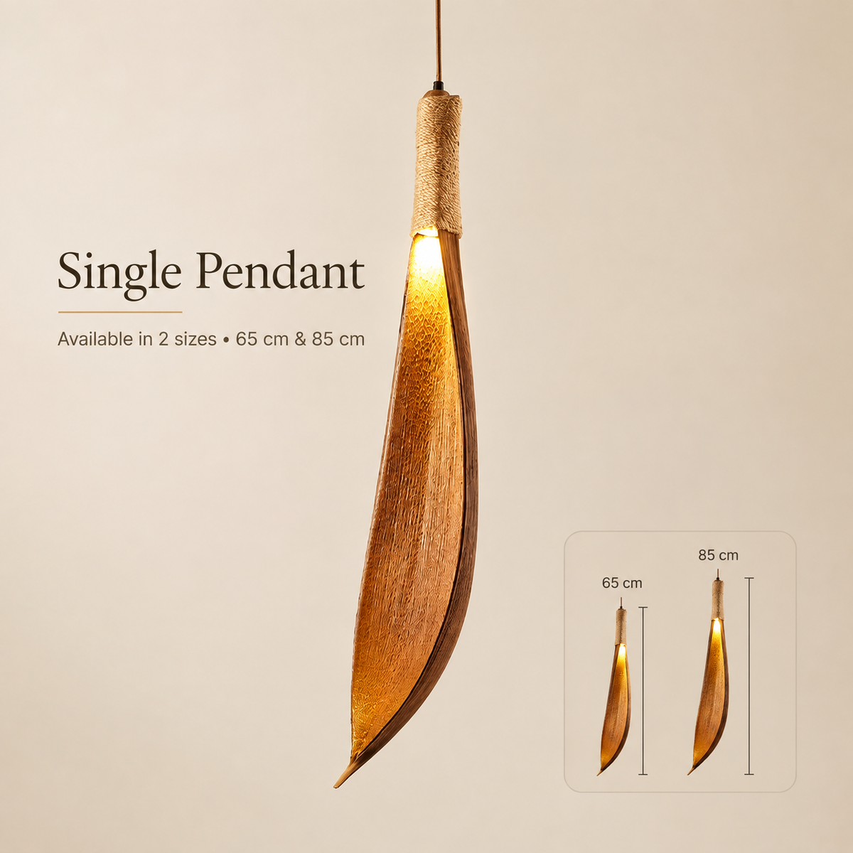 Japanese Wooden Leaf Pendant Light - Adjustable Hanging Lamp