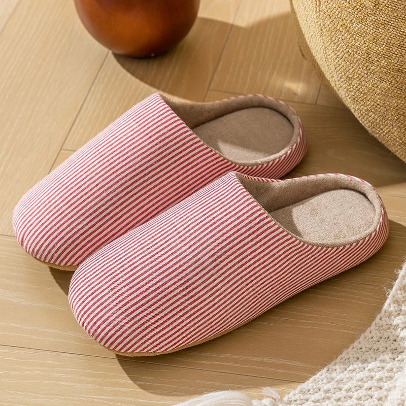 Cotton Home Slippers – Soft Striped Non-Slip Indoor Slides