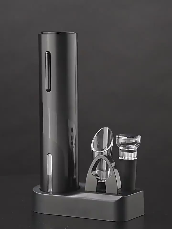Electric Wine Opener Set 4-in-1 Rechargeable Stainless Steel with Vacuum Stopper, Pourer and Foil Cutter